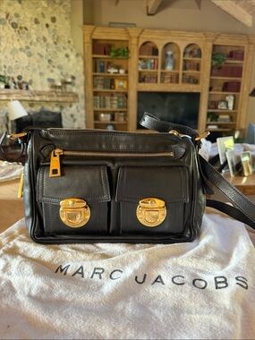 Marc Jacobs Black Leather crossbody Bag with Gold Hardware